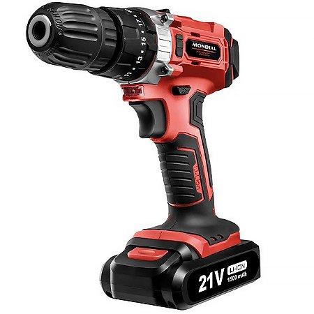 Parafusadeira MONDIAL Power Tools PF-09M 1.500 rpm Recarregável Bivolt Preto com Vermelho