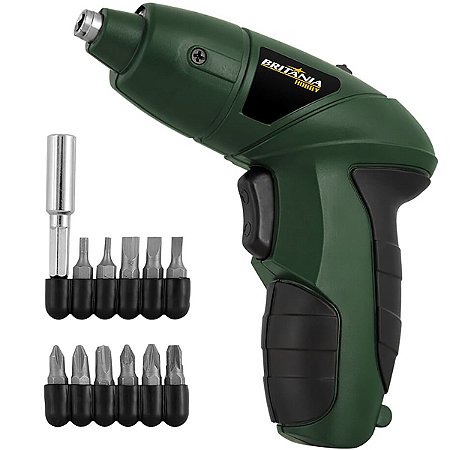 Parafusadeira BRITÂNIA Hobby BPF01 200 RP Recarregável 4.8V Bivolt Verde com Preto