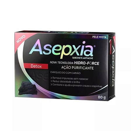 Sabonete Facial em Barra ASEPXIA Detox com Carvão Ativado Antiacne 80g