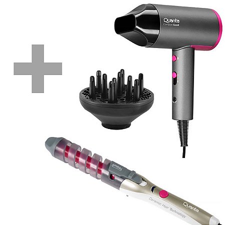 Secador de Cabelo QUANTA Compact Look QTSCP20 + Modelador de Cabelo QTMC200 Bivolt