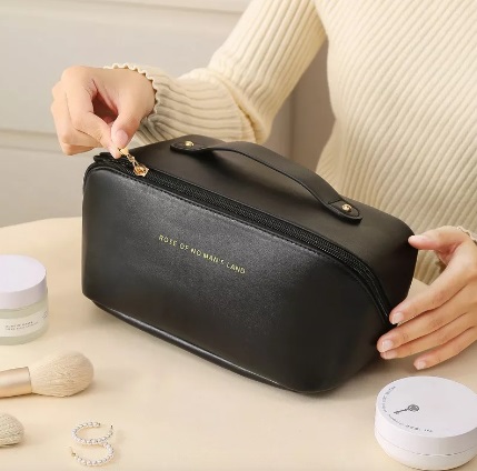 Nécessaire para Armazenamento de Cosméticos em Couro Organizador de Maquiagem de Alta Capacidade Preto