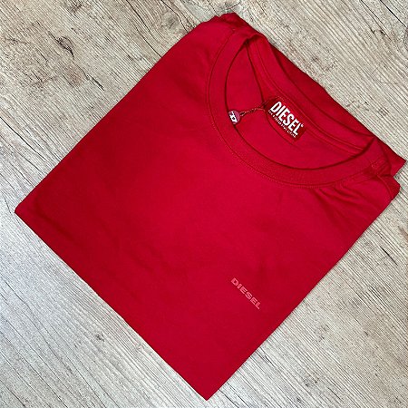 Camiseta Masculina Diesel Vermelho Logo Rosa
