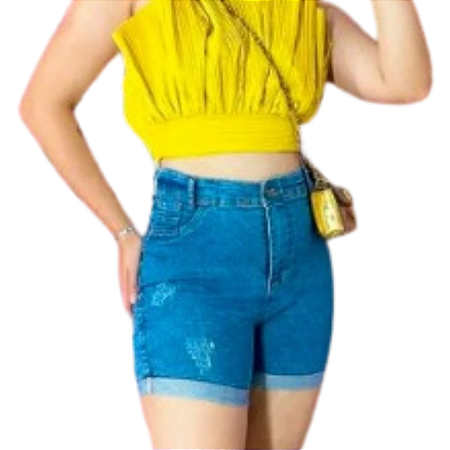 Short Jeans Feminino Meia Coxa Azul Claro nº36