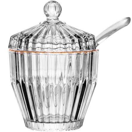 Açucareiro de Cristal ROJEMAC Imperatriz com Colher Fio de Ouro 15x07 cm