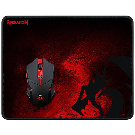 GAMES - Kit Mouse Gaming sem Fio REDRAGON M601WL-BA + Mousepad de 330 x 260 x 3 mm