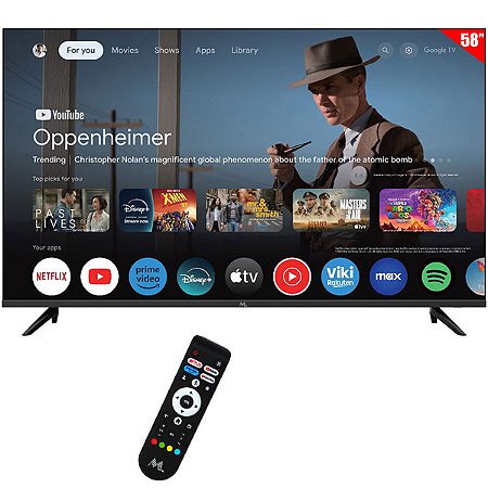 Smart TV QLED 58 Polegadas MTEK MKQ58FSGU 4K Ultra HD Google TV Wi-Fi / Bluetooth com Conversor Digital