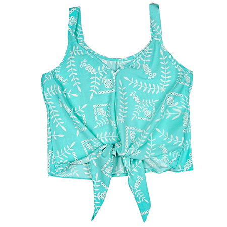 Blusa Regata Feminina com Amarração Estampada Tecido Crepe Azul Piscina