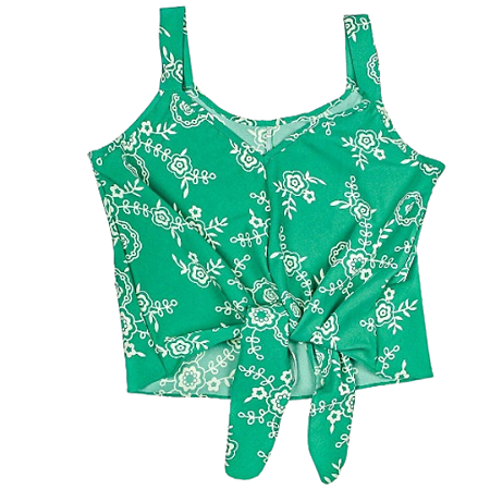 Blusa Regata Feminina com Amarração Estampada Tecido Crepe Verde