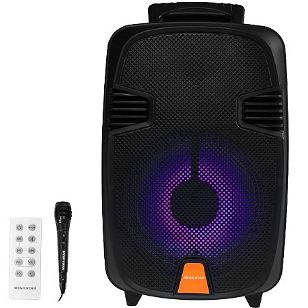 Caixa Karaokê  MEGA STAR SPA080BTC 8" 12.000 watts P.M.P.O com Bluetooth / USB Bivolt Preto