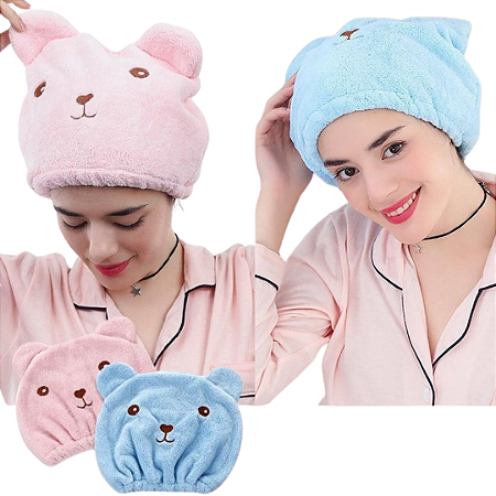 Touca de Banho Feminina em Microfibra Super Absorvente Cute Bear