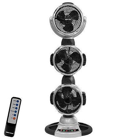 Ventilador MEGASTAR YF-332C 9" com 3 Cabeças / 90W / Temporizador 220V Prata com Preto