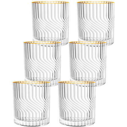 Jogo de Copos de Vidro FULL FIT Baixo Dunas com Filete 340 ml 06 Peças Dourado