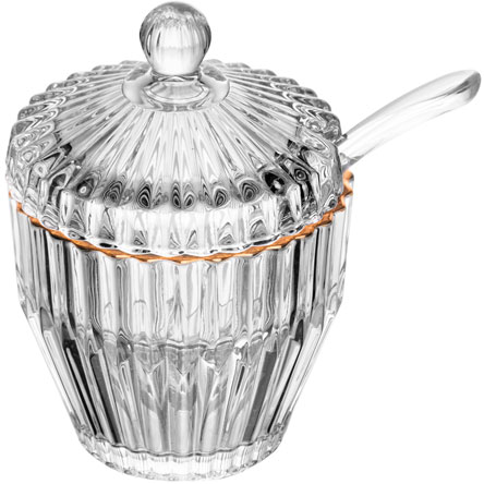 Açucareiro de Cristal IMPERATRIZ com Colher Fio de Ouro 15x07 cm