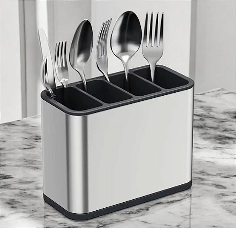 Escorredor Inox Porta Talheres com Divisória 18x13 cm