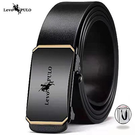 Cinto Masculino LEVO PULO de Alta Qualidade com Fivela Automática Couro Personalidade Casual 105 cm-130 cm Preto