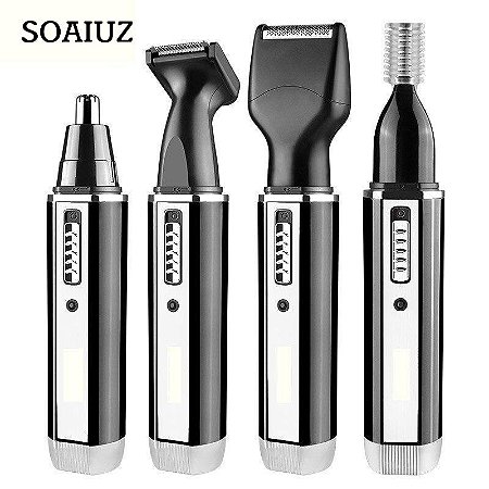 Barbeador Elétrico Aparador de Sobrancelhas Costeletas 04 em 01 USB recarregável Profissional