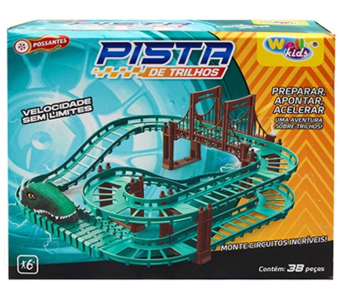 Brinquedo WELLKIDS Pista de Trilhos Dinossauro À Pilha com 38 Peças