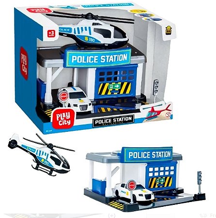 Brinquedo Estação de Polícia PLAYCITY Carrinho com Helicóptero