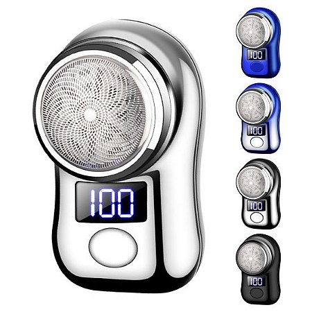 Barbeador Elétrico Portátil com Display Bateria LED USB Recarregável à Prova D'água Mini para Viagem Navalha Rotativa