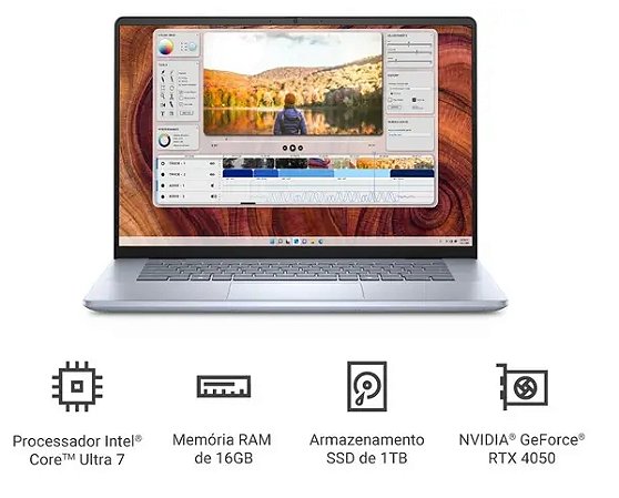 Notebook Dell Inspiron 16 Plus 7640 Intel Core Ultra 9 185H Tela Touch Full HD 16.0 16GB de Ram / 512GB SSD Ice Azul