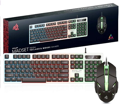 GAMES - Kit Teclado e Mouse KNUP MADSET Gamer Com Fio Led RGB Retro Iluminação