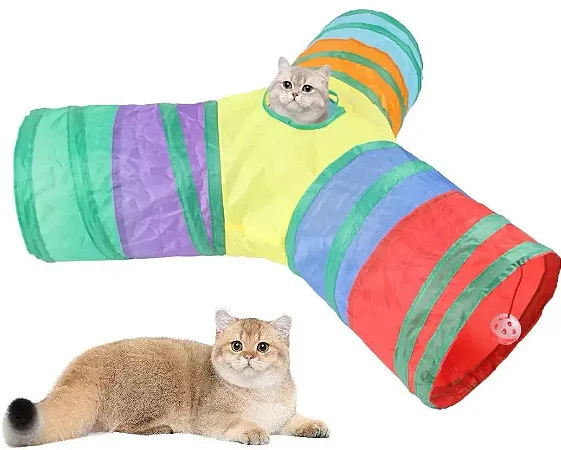 PET - Brinquedo Túnel para Gatos Coelhos e Furões em Y com Pelúcias Fácil de Guardar