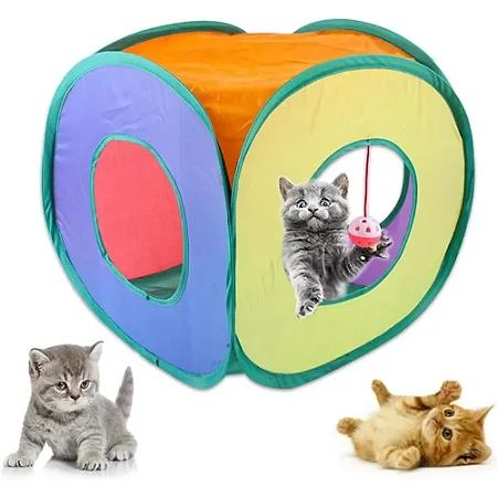 PET - Cubo para Gato Rolante Aberto Túnel Interativo Retrátil