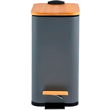 Lixeira PARAMOUNT de Metal e Bambu Retangular Soft de 05 litros Cinza