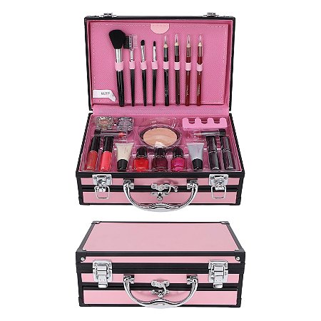 Maleta de Maquiagem NAIL ART Sombra Delineador Facial Essencial Kit Completo Design Multifuncional Rosa