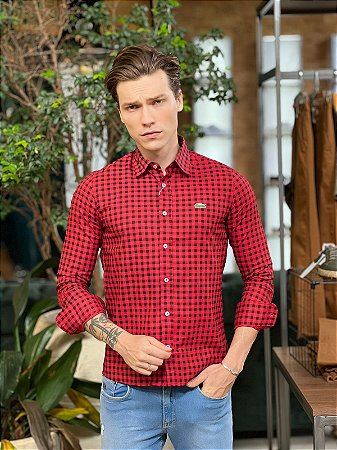 Camisa Lacoste Regular Fit Xadrez Lenhador Vermelho e Preto - New Man Store  | Moda Masculina