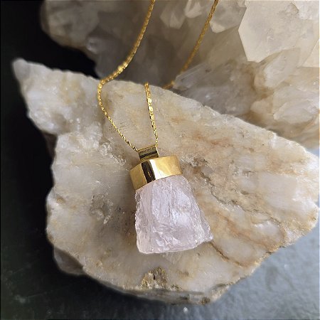 Pingente Quartzo Rosa Dourado