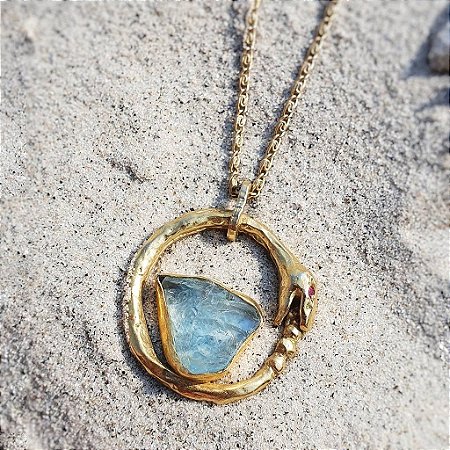 Pingente Ouroboros água -marinha