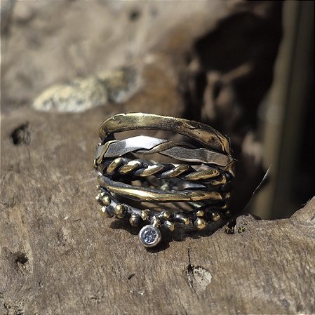 Anel trio joia bruta Dourado