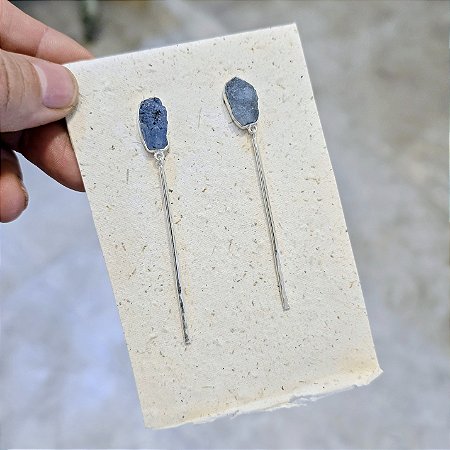 Brinco Fio Pedra Bruta Água -marinha