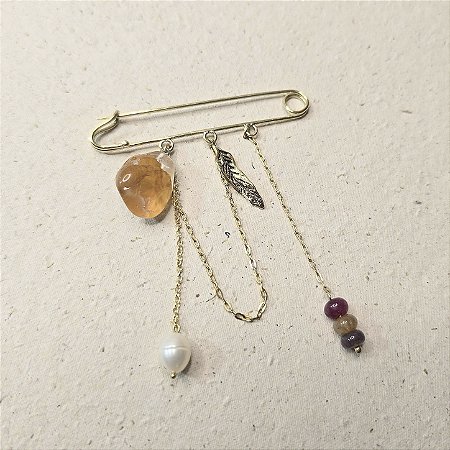 Alfinete Broche com Pedras Naturais