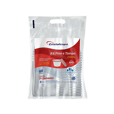 Pote de 250ml Redondo com tampa Transparente Cristalcopo com 25 unidades