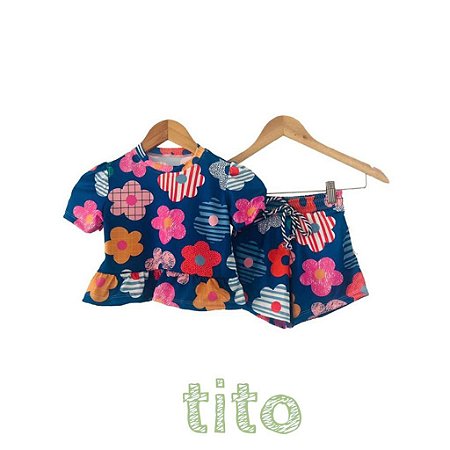 Conjunto Flores azul