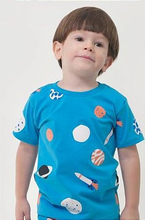 Camiseta azul médio Planetas