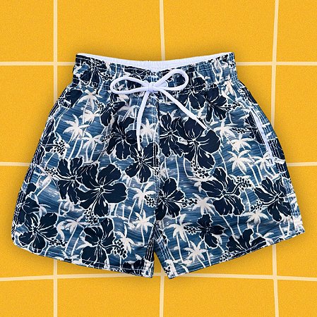 Tactel floral azul marinho