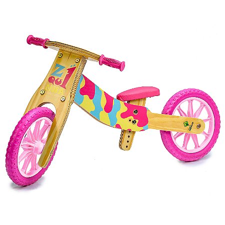 Bicicleta de Equilíbrio 2 em 1 Z1quinha Candy Madeira de Brincar