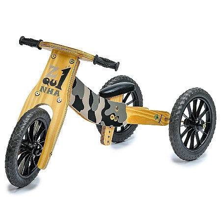 Triciclo 4 em 1 Z1quinha Preta Madeira de Brincar