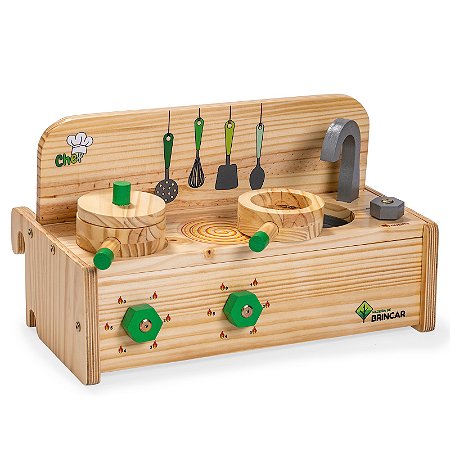 Cozinha Portátil Mini Chef Madeira de Brincar