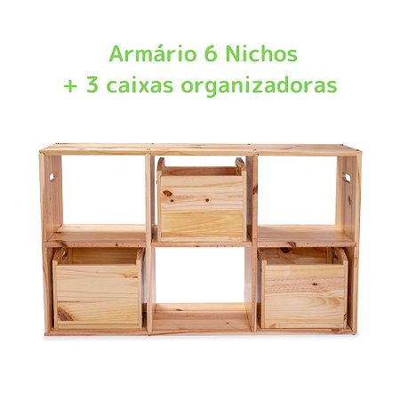 Kit Armário 6 Nichos + 3 Caixas Organizadoras