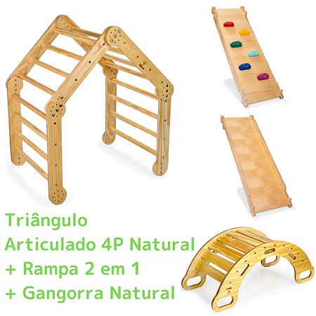 Kit Triângulo Articulado 4P Natural + Rampa 2 em 1 + Gangorra Natural