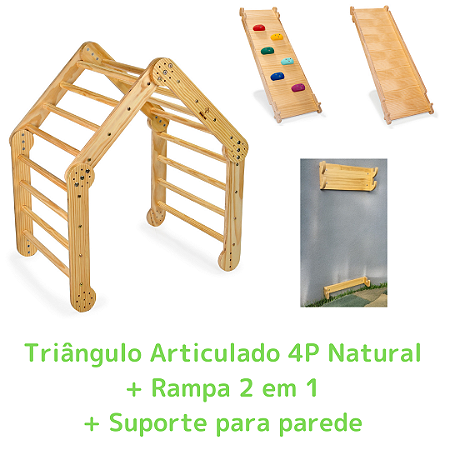 Kit Triângulo Articulado 4P Natural + Rampa 2 em 1 (6 agarras) + Suporte de Parede