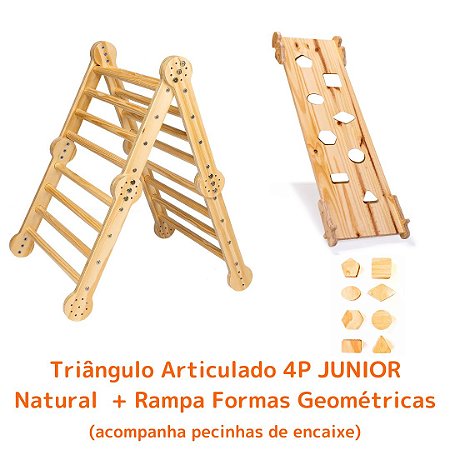 Kit Triângulo Articulado 4P JUNIOR Natural + Rampa Escalada Formas Geométricas