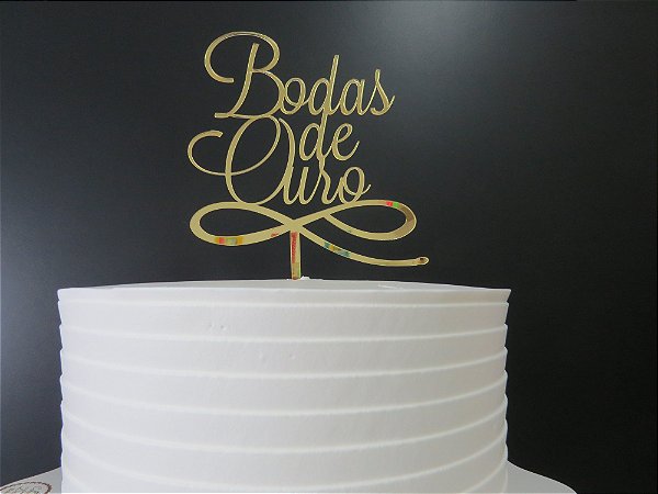 TOPO DE BOLO BODAS DE OURO COM ARABESCO EM ACRÍLICO
