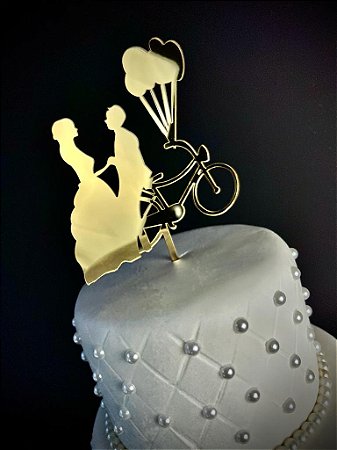 TOPO DE BOLO CASAMENTO BICICLETA EM ACRÍLICO