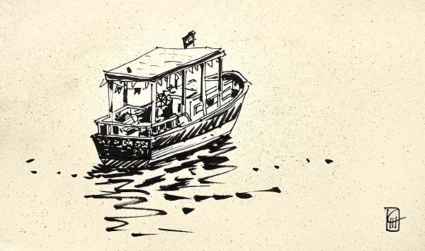 Desenho Barco da Urca: Arte ao Vivo, serenidade e charme.