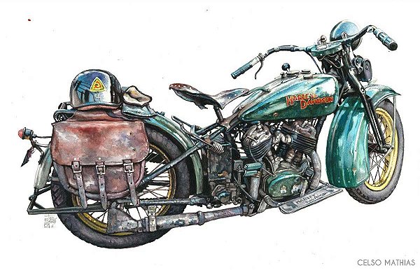 Pintura em aquarela Harley-Davidson